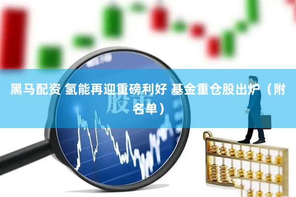 黑马配资 氢能再迎重磅利好 基金重仓股出炉（附名单）