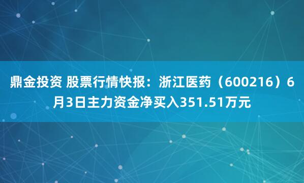 鼎金投资 股票行情快报：浙江医药（600216）6月3日主力资金净买入351.51万元